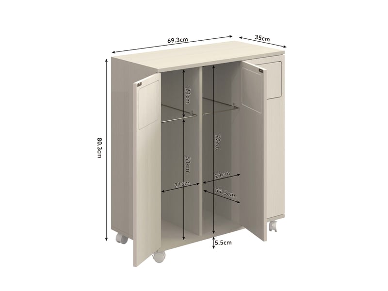 Meuble de tri des déchets 69,3x35x80 cm mobile avec 3 portes, pour cuisine, design moderne, en mdf, blanc et bois clair - Conforama C