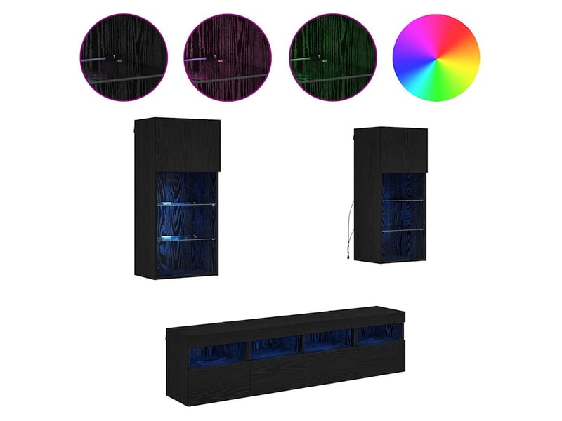  Unités murales tv avec led 5 pcs chêne noir bois d'ingénierie shl78269  - Conforama D