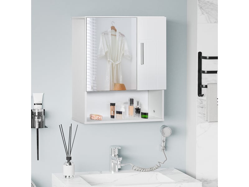  Armoire murale miroir de salle de bain avec portes et étagère réglable - blanc dim. 54l x 15,2l x 55,3h cm  - Conforama D