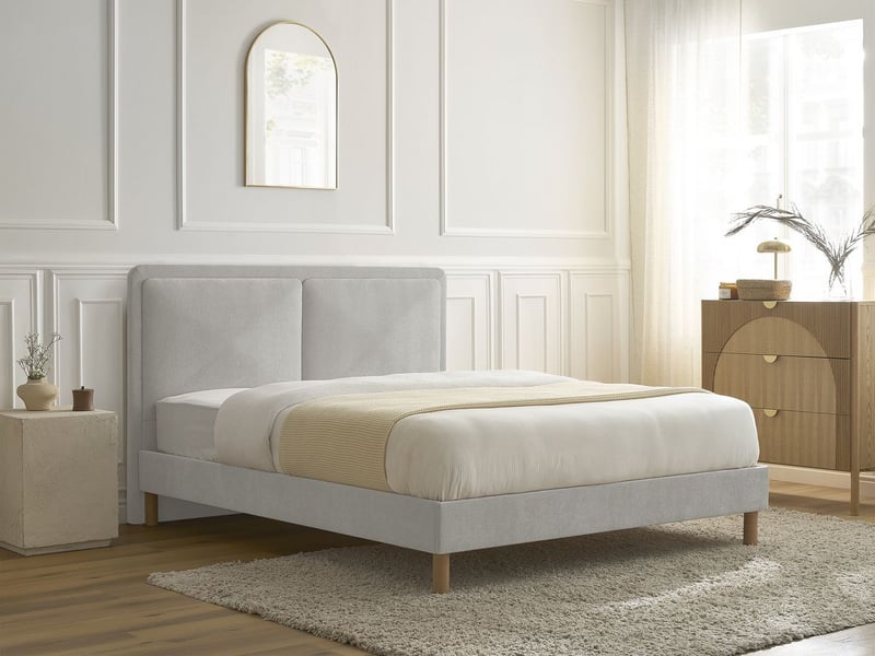  Bobochic lit mara tissu texturé avec lattes massives gris 180x200 MARA - Conforama C