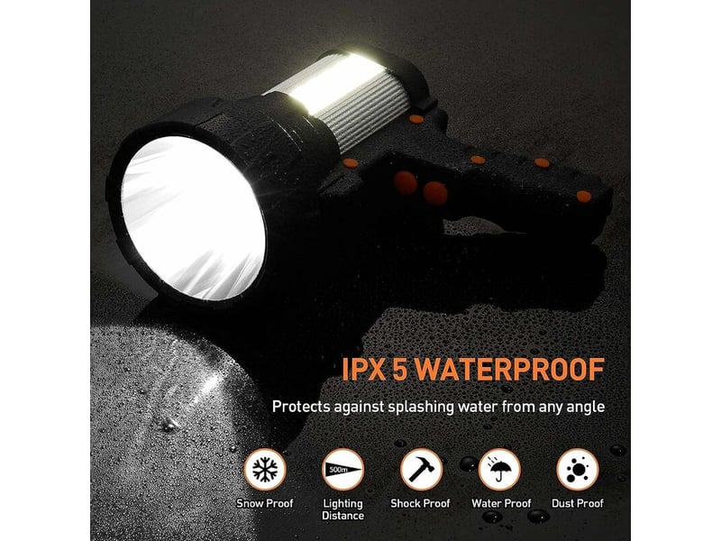 Lampe torche led puissante rechargeable usb 15000 lumens 10000 mah avec lumière latérale lampe de poche etanche haute puissance (argent) - Conforama C