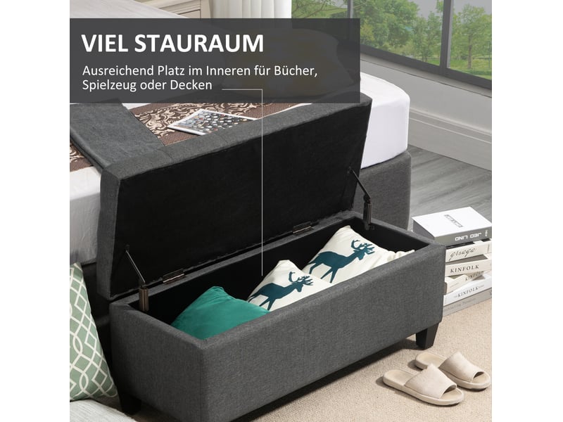  Banc coffre 100x40x44 cm, banc de lit classique, assise moelleuse, rangement intégré, rangement, polyester, gris foncé  - Conforama D