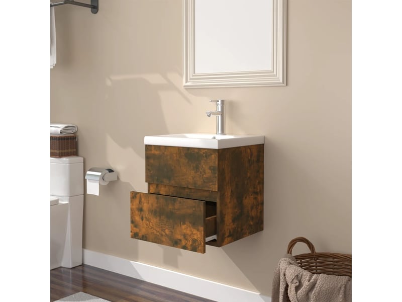  Meuble de lavabo avec bassin intégré chêne fumé bois d'ingénierie shl3695  - Conforama D
