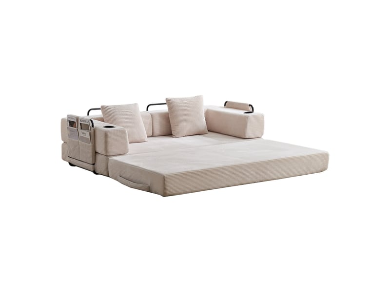 Canapé convertible 185x92,5x60 cm blanc en corduroy, 2 places, pliable pour salon et chambre - Conforama D