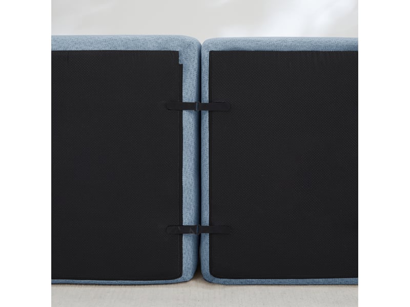  Canapé modulable u 3 places bleu en tissu bouclette avec 2 poufs, assise profonde pour salon familial  - Conforama D
