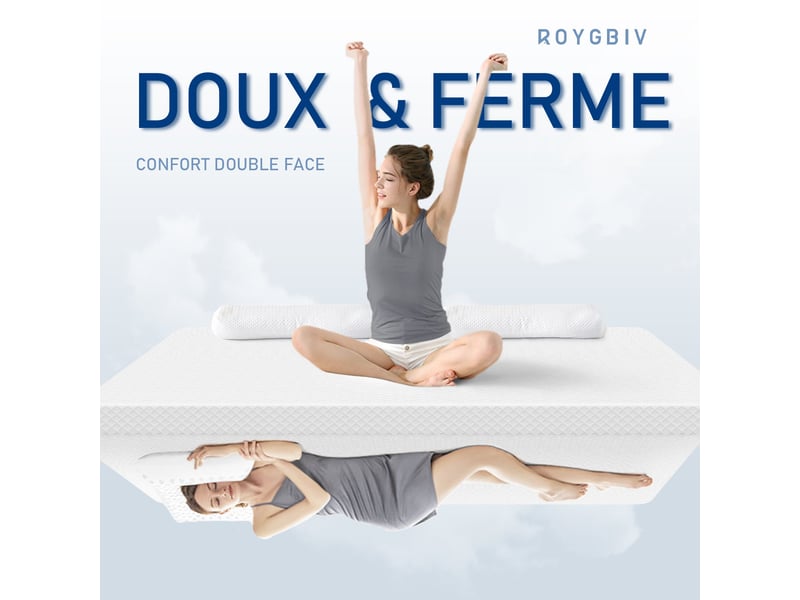  Roygbiv surmatelas 140x200 cm pour matelas - 2 faces (5cm mémoire de forme + 2cm mousse soutien) - housse zip lavable en machine H2/H3 7CM - Conforama R