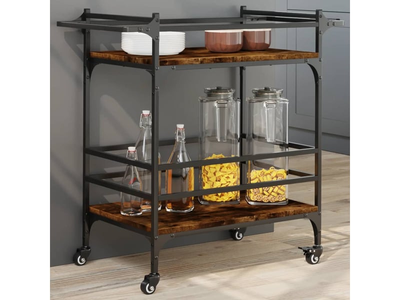  Desserte de cuisine, chariot de rangement chêne fumé 82x40x78,5 cm bois d'ingénierie  - Conforama B