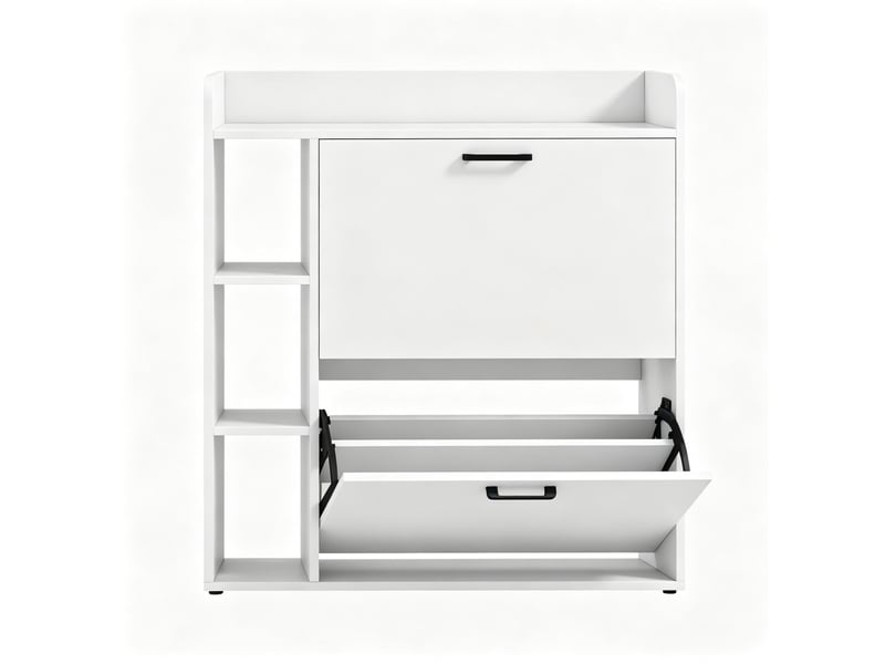  Meuble à chaussures blanc 83 x 24 x 90,5 cm, 2 abattants, jusqu'à 15 paires  - Conforama A
