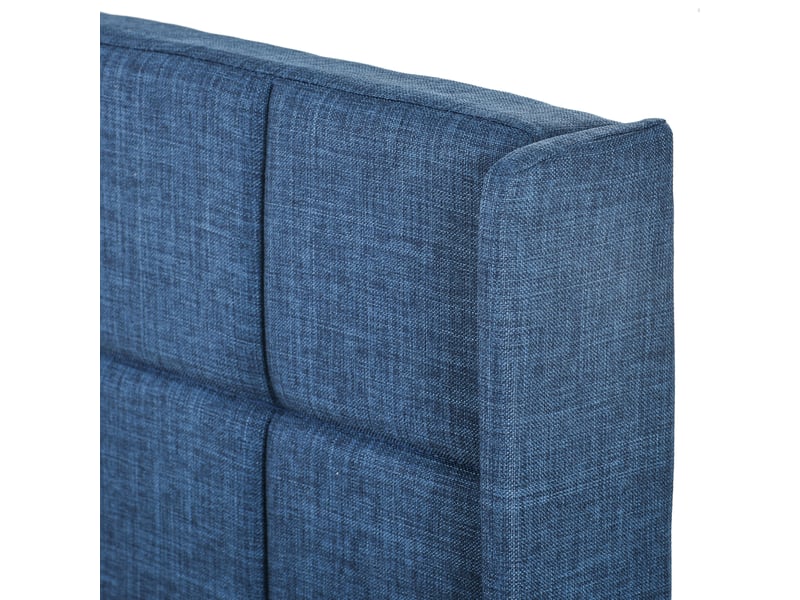  Lit simple rembourré 90x200 cm avec tête de lit rembourrée et sommier à lattes, tissu lin bleu evarich - Conforama D