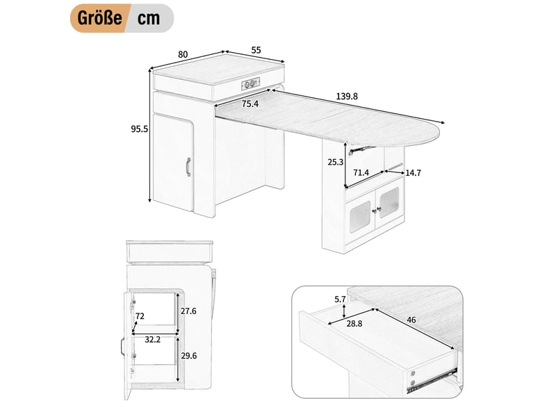  Îlot de cuisine à roulettes avec table extensible et rangement homvra  - Conforama E