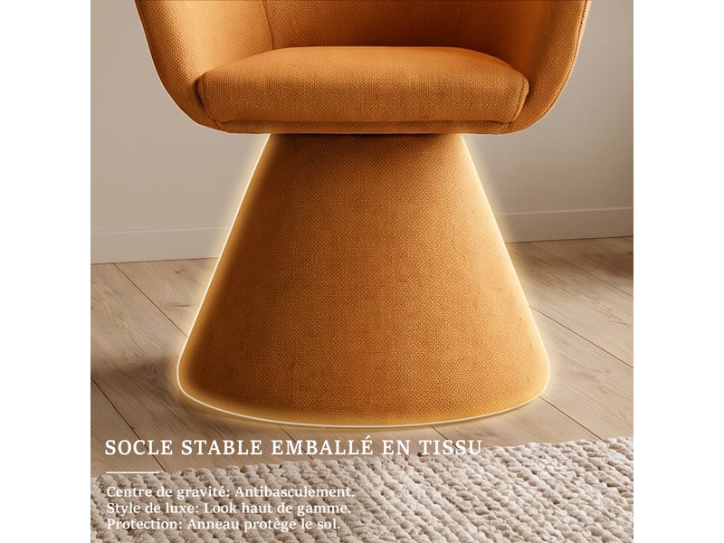  Chaise de salle à manger pivotante 360° design cocon – goeurvant, tissu effet lin, rembourré, orange  - Conforama R