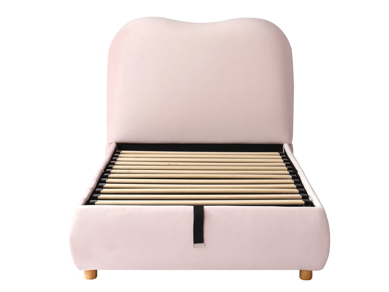 Lit rembourré pour enfant 90 × 200 cm, rangement hydraulique, avec sommier, tête de lit, tête de lit rembourrée, velours, rose  - Conforama A