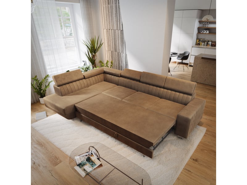  Canapé d'angle hestion, velours beige  - Conforama D