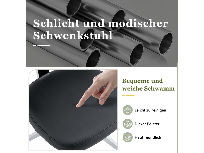  Chaise de bureau pivotante 360° avec dossier rembourré  - pieds métalliques antidérapants, pu noir  - Conforama E