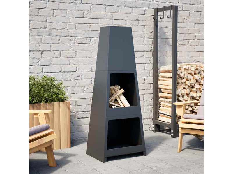 Foyer extérieur avec design de tour de stockage de bûches acier - Conforama B