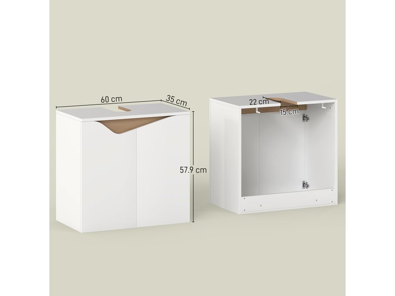  Meuble sous-évier avec 2 portes à fermeture douce pour lavabo sans colonne, 60 x 35 x 57,9 cm, blanc  - Conforama E