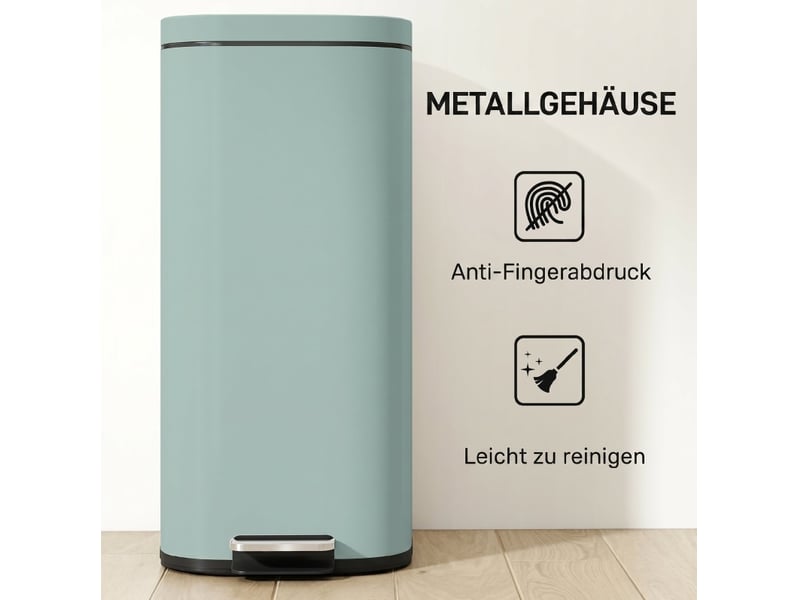 Poubelle cuisine 30 l à pédale en métal vert, fermeture douce - Conforama D