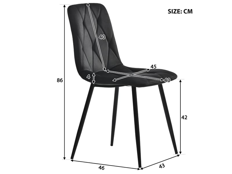  Ensemble table à manger 117x68x75 cm avec 4 chaises en velours noir  - Conforama C