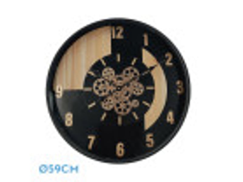 Horloge murale fabrilamp parma 59 x 59 cm noirhêtredoré engrenages mobiles 215410009 - Conforama B