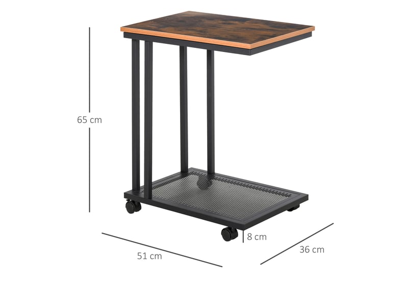  Table d'appoint en c roulante 51x36x65 cm design rétro mdf métal noir  - Conforama E
