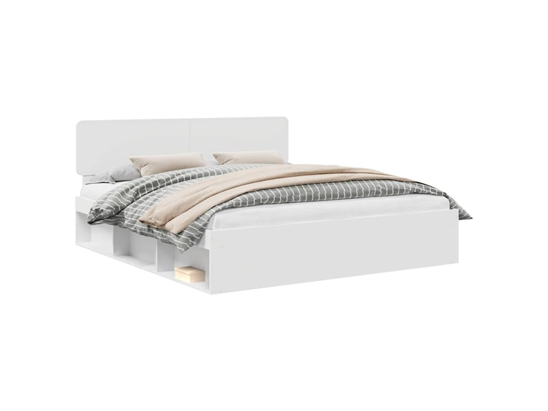  Lit double- lit adulte -  cadre de lit avec tête de lit blanc 200 x 200 cm pin massif  - Conforama A