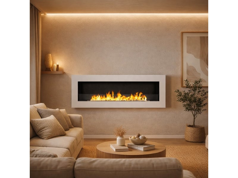  Livorno 120 - cheminée à bioéthanol murale ou encastrable 120 x 40 x 15 cm avec brûleur de 1,25 l en acier blanc  - Conforama C