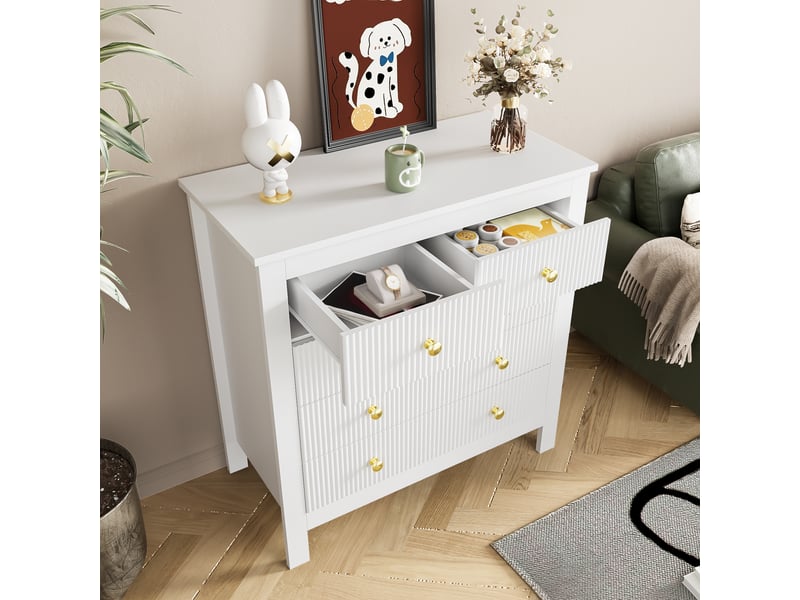  Commode 5 tiroirs de rangement pour chambre en panneaux de particules 80,5×39,5×79 cm blanc  - Conforama C