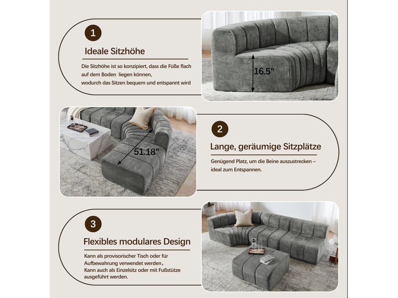  Canapé d'angle, canapé modulable, 4 places : gris  - Conforama D