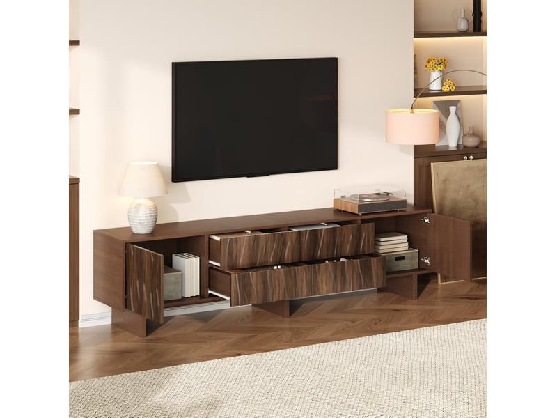  Meuble tv 180 x 40 x 56 cm avec 4 tiroirs et 2 portes, noyer foncé  - Conforama B