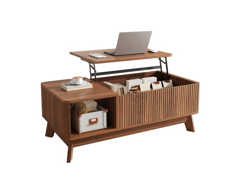  Table basse 95x48x50 cm à plateau relevable avec rangement en mdf noyer  - Conforama A