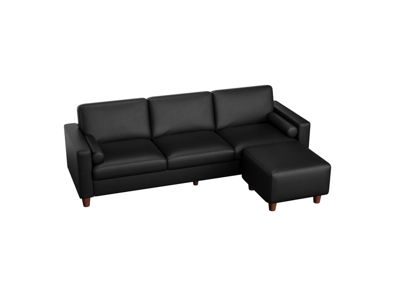 Canapé 3 places en cuir pu, 234 cm avec repose-pieds et 2 coussins, capacité 365kg, pieds bois massif 234x87x88 - Conforama A