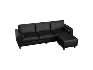 Canapé d'angle réversible fixe <strong>NECHE</strong> <strong>234x87x88</strong> 3 places Cuir / Microfibre noir