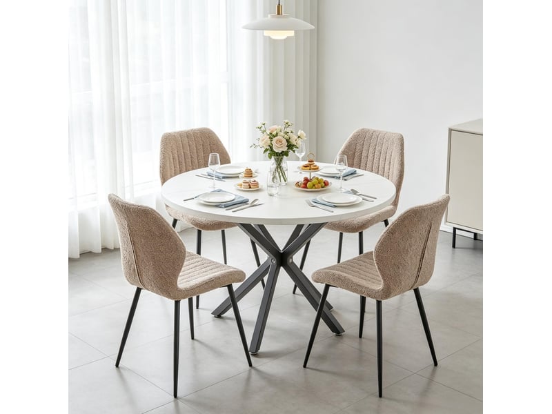  Lot de 4 chaises de salle à manger rembourrées en lin marron  - Conforama D