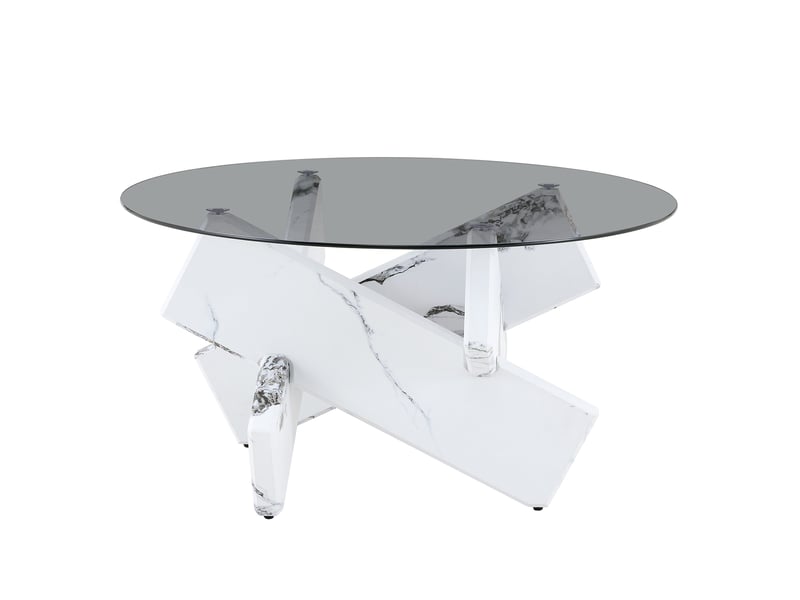  Table basse ronde avec plateau en verre trempé - lpospi - piètement sculptural en mdf blanc, ø 79 × 45 cm  - Conforama A