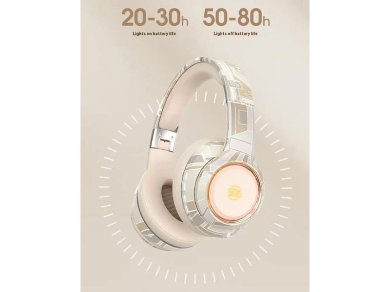  Casque bluetooth evo 5.3 supra-auriculaire pliable beige rgb led anti-bruit 30h 404400_AAANT65328_6_DROPFR - Conforama E