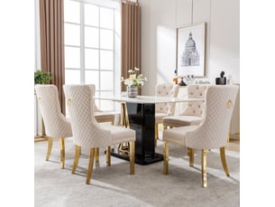 Lot de 6 chaises de salle à manger 50,5 x 45 x 95 cm, beige‑doré velours, dossier anneau décoratif