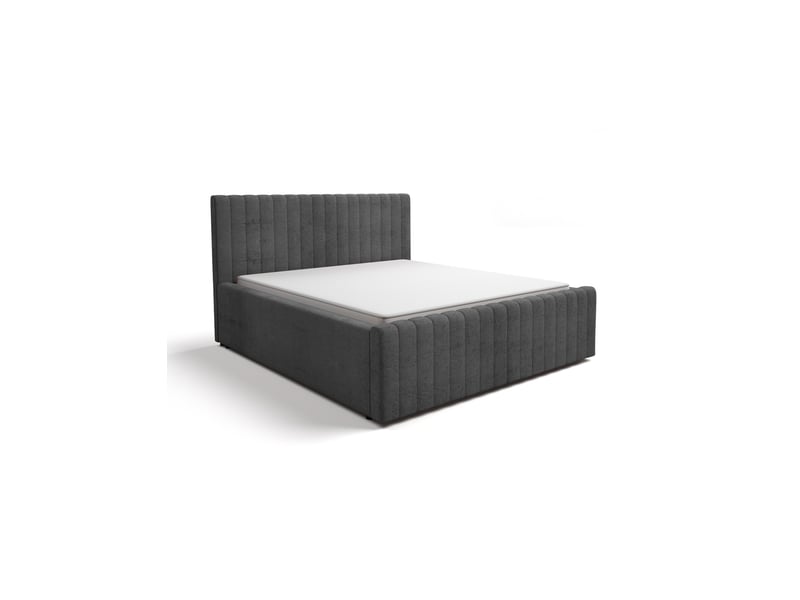 Lit double eloria 160x200 gris anthracite avec tête de lit capitonnée - Conforama E