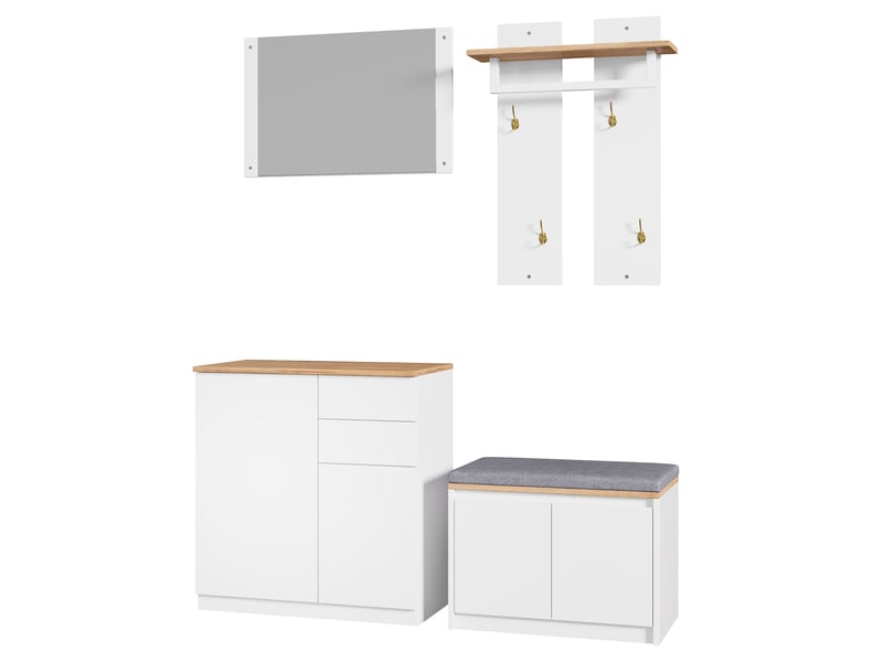  Portemanteau avec banc et rangement 130 cm blanc en panneau de particules  - Conforama R