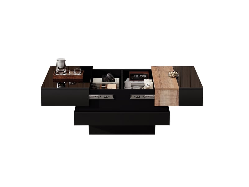  Table basse carrée avec plateau relevable et espace de rangement caché, finition brillante, pour salon, 70 × 70 × 39 cm  - Conforama A