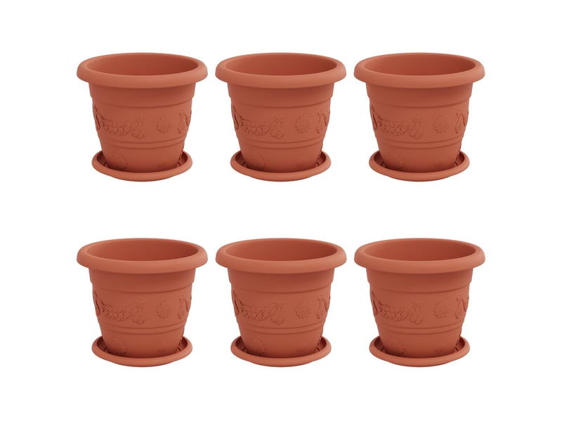 Jardinière - pots de plantes 6 pcs rouge brique ø 22 x 18 cm plastique - Conforama A