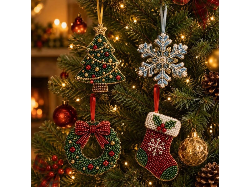  Kit créatif bracelet de noël diy, perles abs avec motifs sapin flocon et couronne, loisirs créatifs pour adultes et ados, noël  - Conforama E