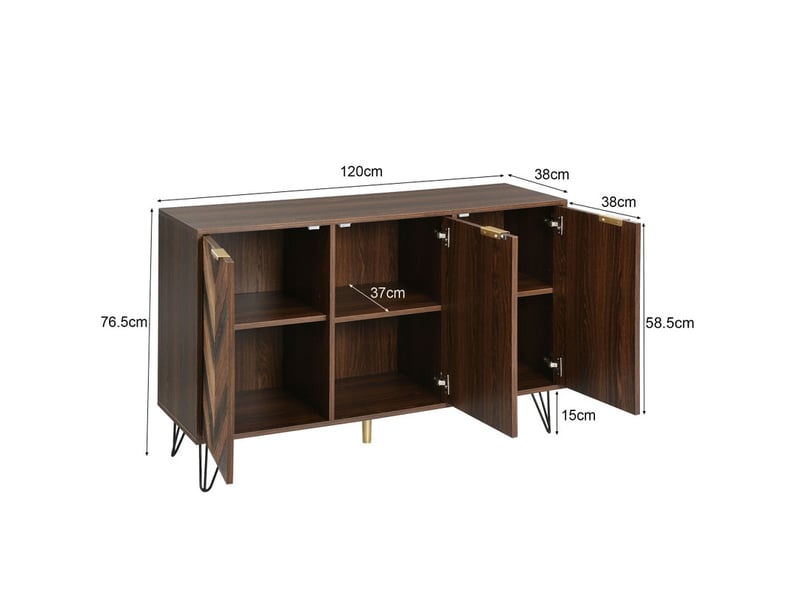 Meuble de cuisine rangement, buffet , à trois portes, contient des stratifiés, pour salle à manger salon entrée, 120x38x76.5cm, marron - Conforama C