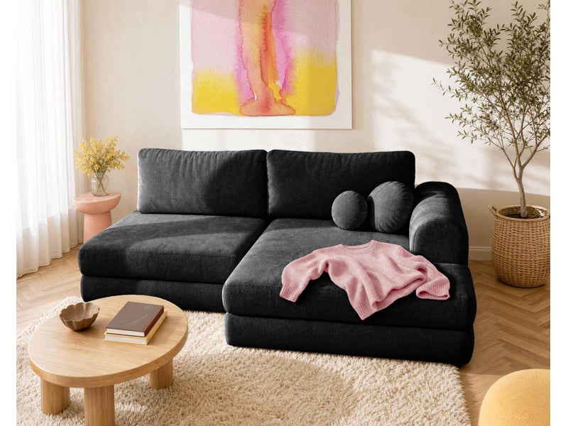  April - canapé d'angle droit 4 places convertible avec coffre en velours texturé - best mobilier - noir APRIL - Conforama B