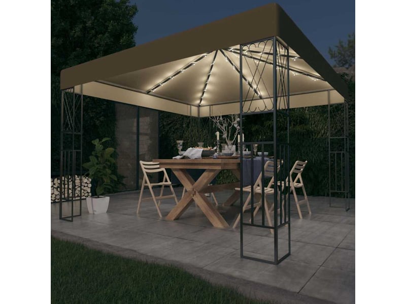  Tonnelle avec guirlande lumineuse à led 3x3 m taupe tissu cf62468  - Conforama B