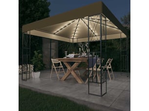 Tonnelle avec guirlande lumineuse à led 3x3 m taupe tissu cf62468