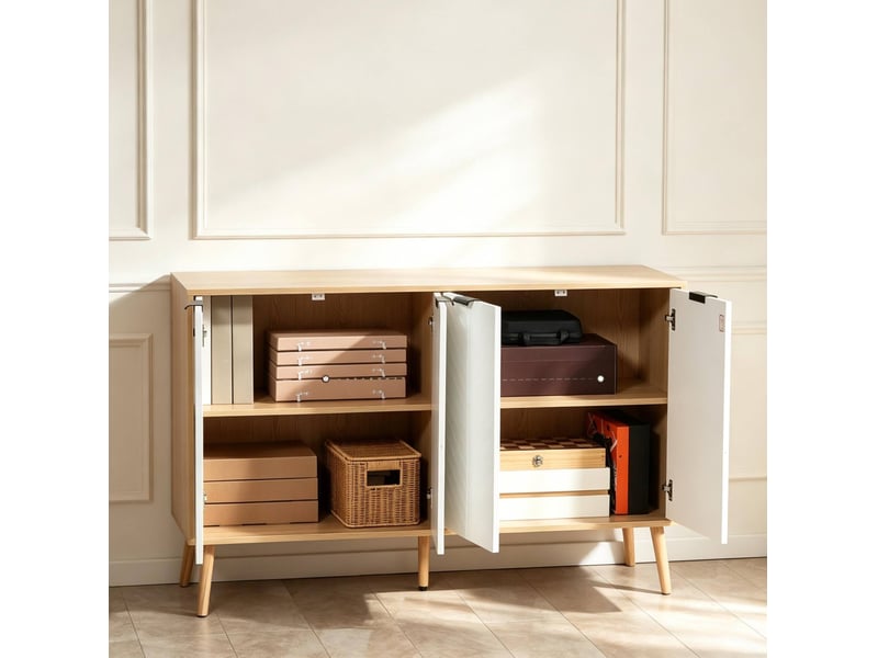  Buffet de rangement avec 4 portes, étagère réglable et piètement surélevé pour salon, blanc, 120 × 35 × 77,4 cm  - Conforama D
