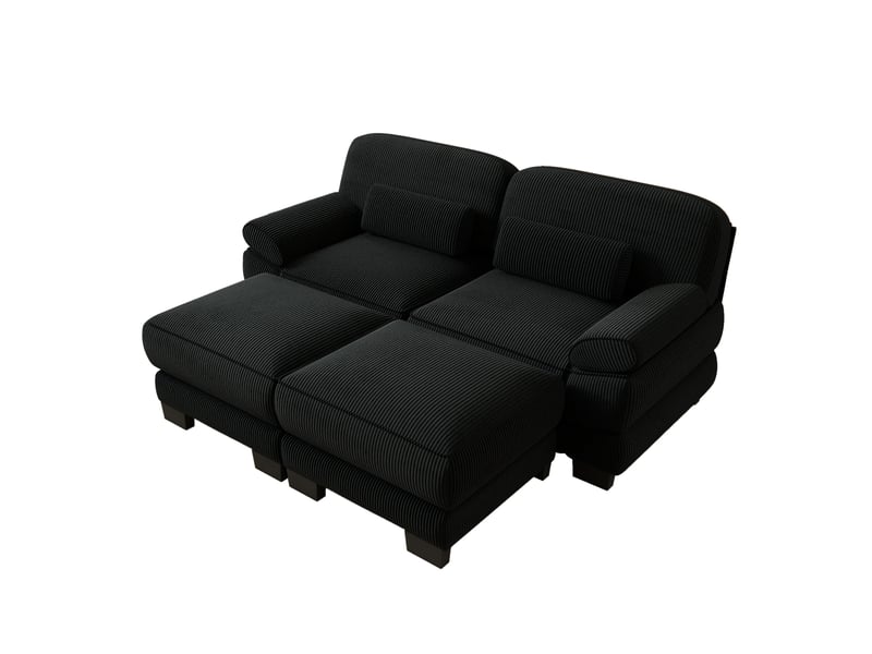 Canapé modulable modenvie 2 places avec 2 poufs en velours côtelé noir - Conforama A