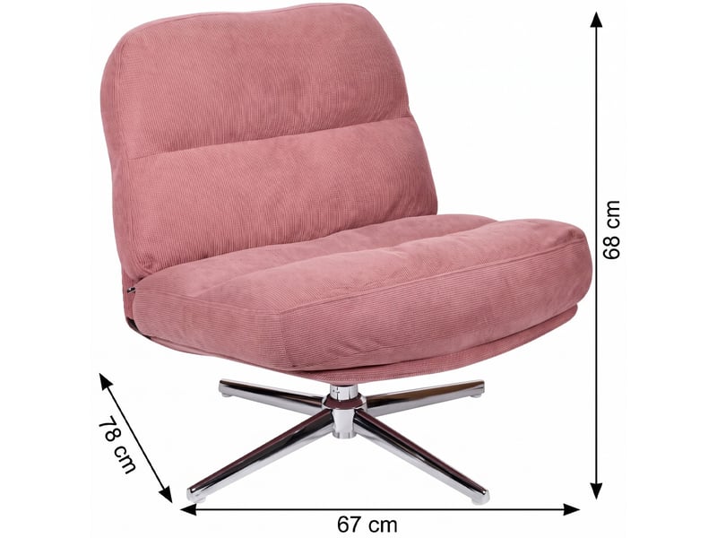  Fauteuil pivotant en velours côtelé rose et piètement chromé - julia Julia - Conforama C