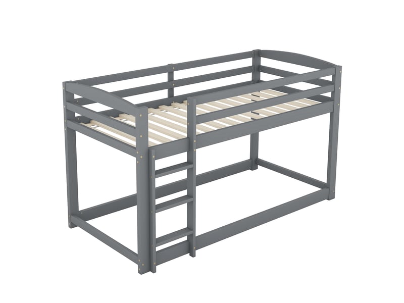 Lit superposé enfant 90x200 cm avec sommier - lit simple cadre en pin - gris (sans matelas)  - Conforama D