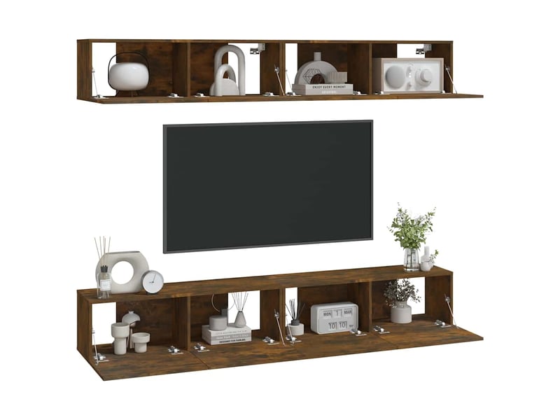  Meubles tv - banc tv - meuble de rangement muraux 4 pcs chêne fumé 100x30x30 cm  - Conforama C